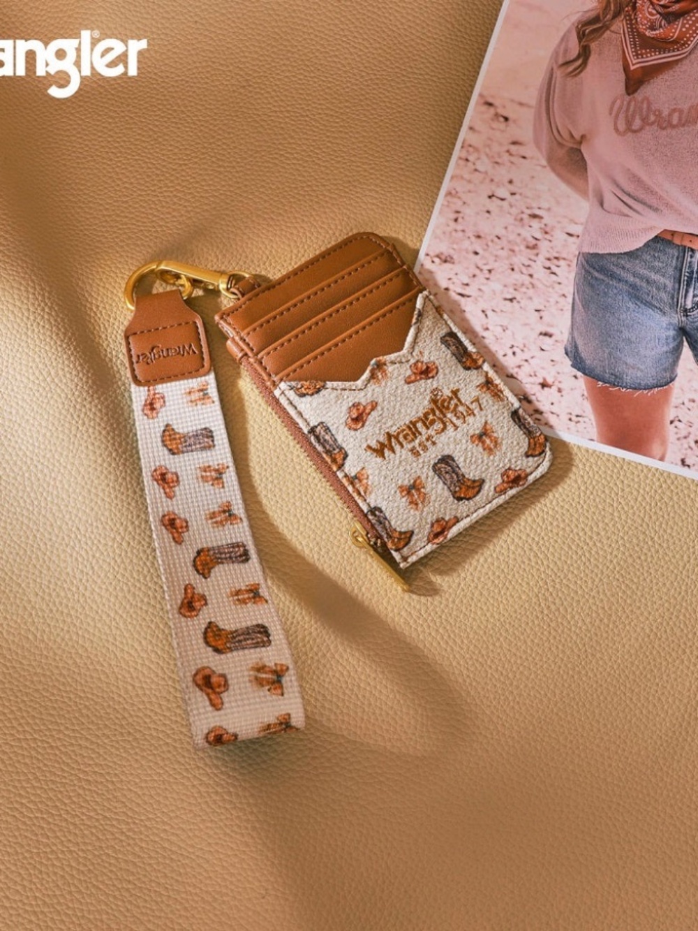 Wrangler Western Print RFID Blocking Wallet Tan